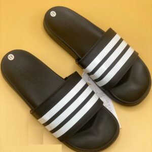 Classic Triple Stripe Black Slides – Premium Edition