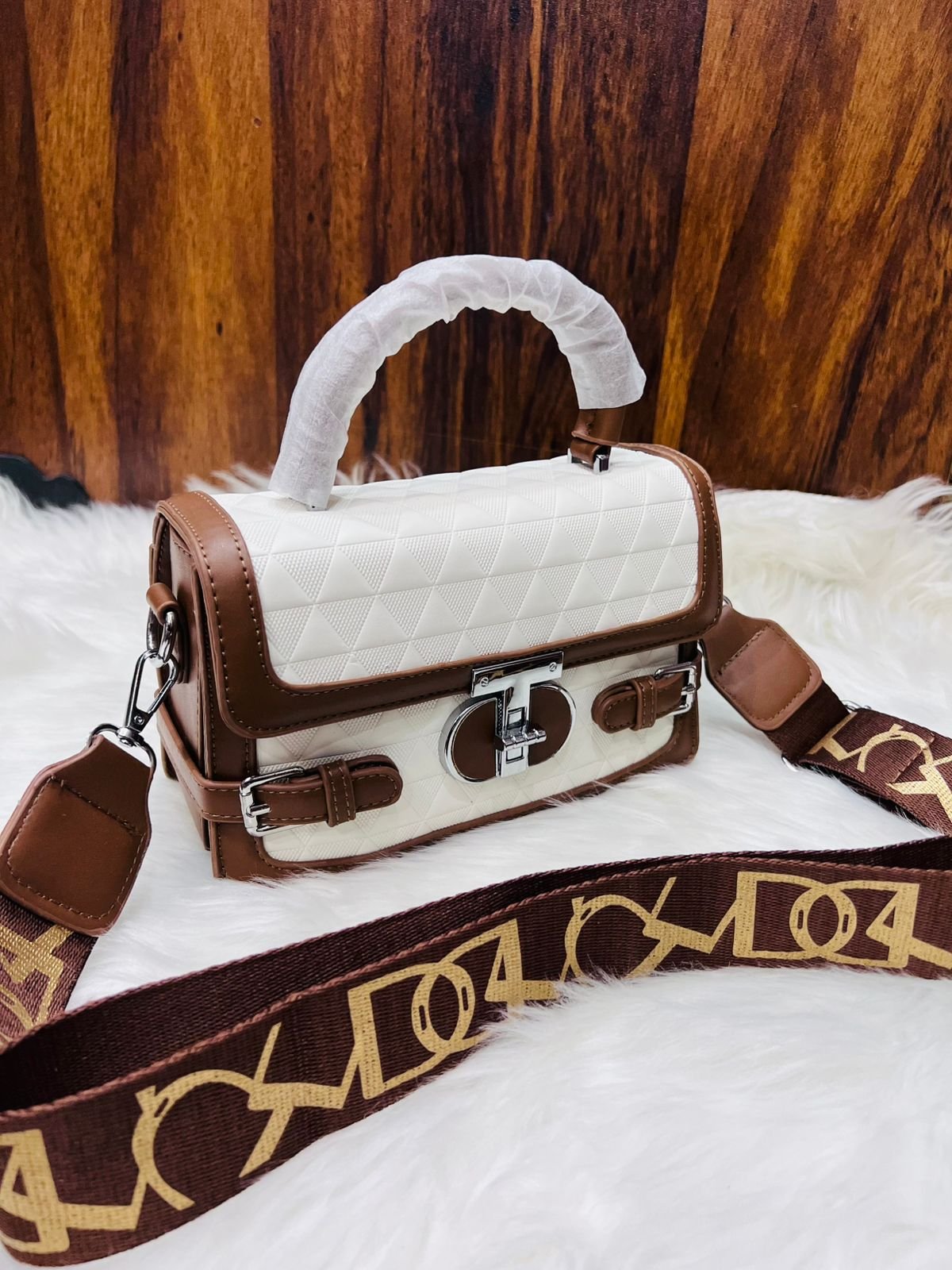 Geometric Quilted Satchel Bag