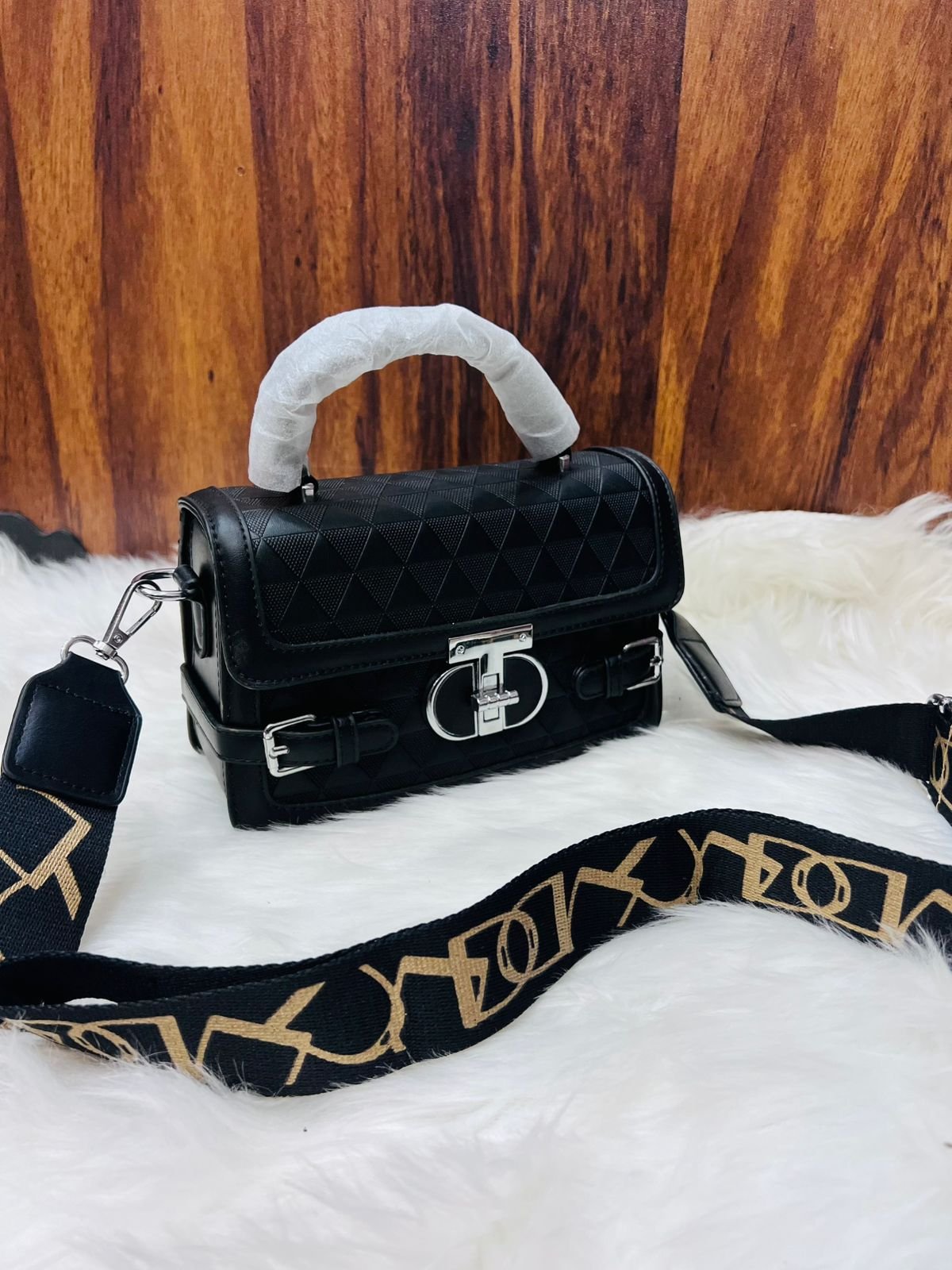 Geometric Quilted Satchel Bag