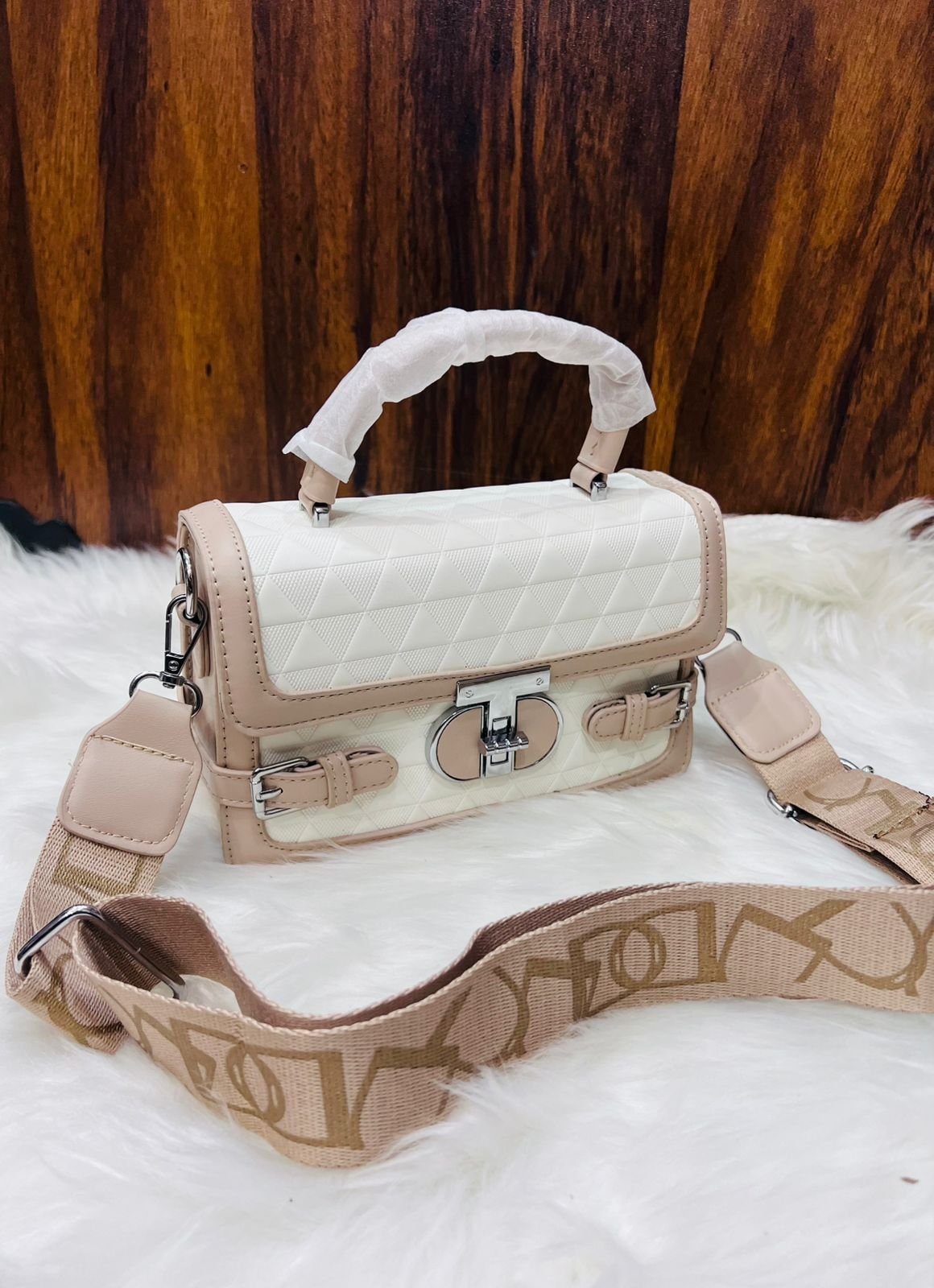 Geometric Quilted Satchel Bag