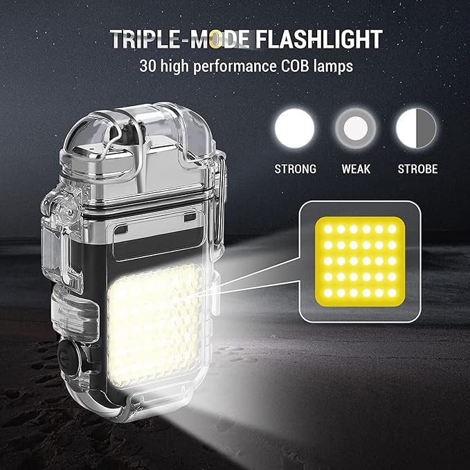 2-in-1 Dual Arc Plasma Lighter & COB Flashlight