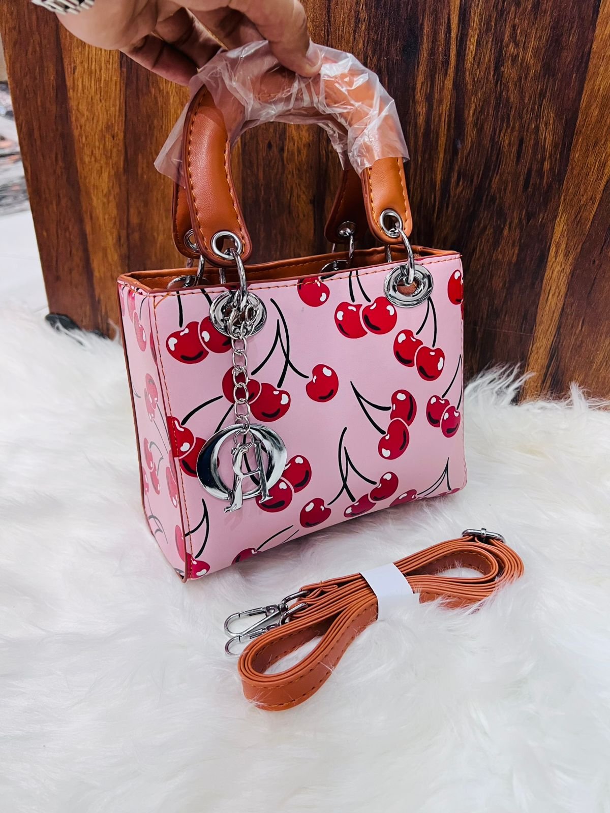 Gold-Emblem Satchel Bag