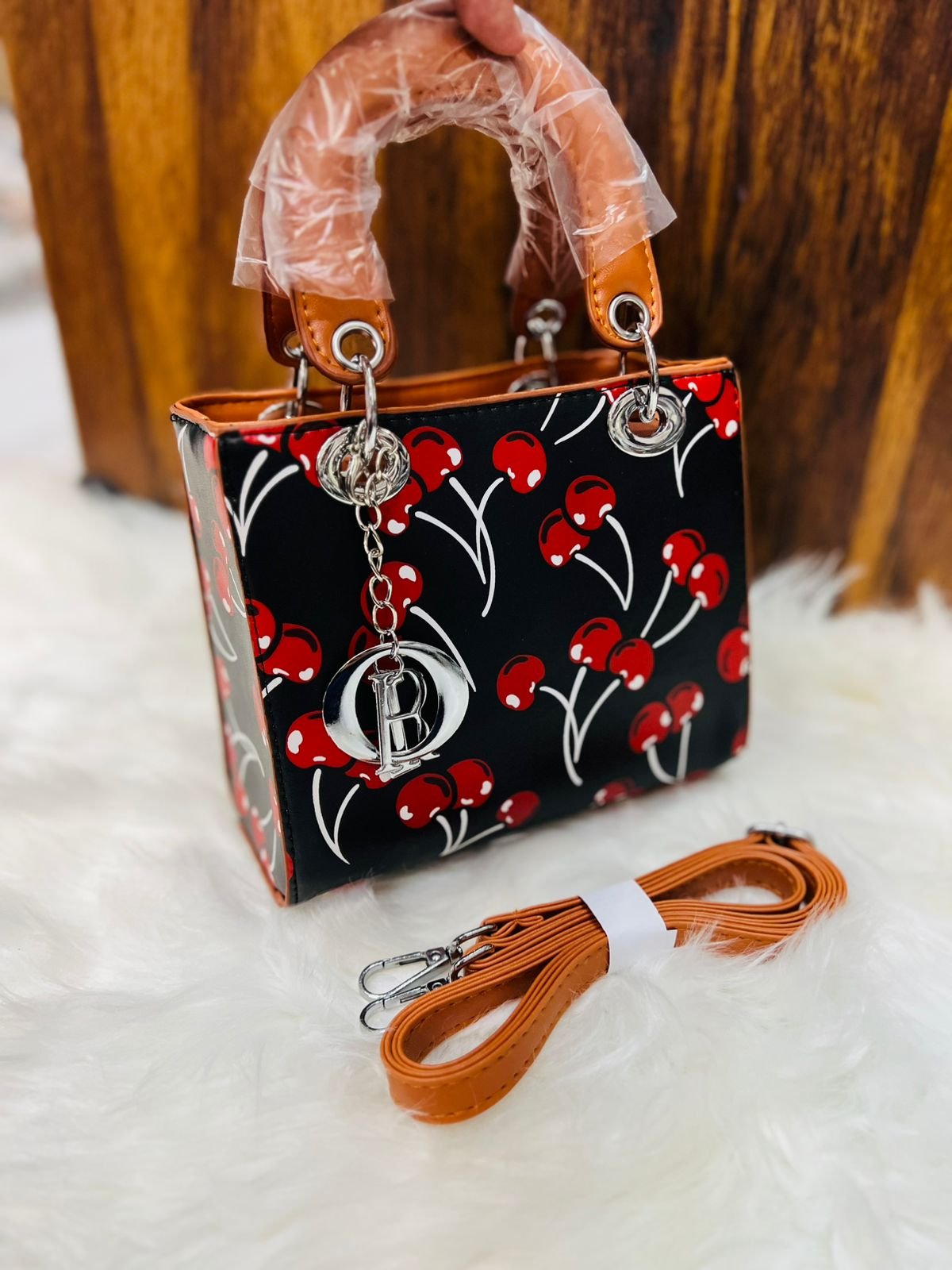 Gold-Emblem Satchel Bag