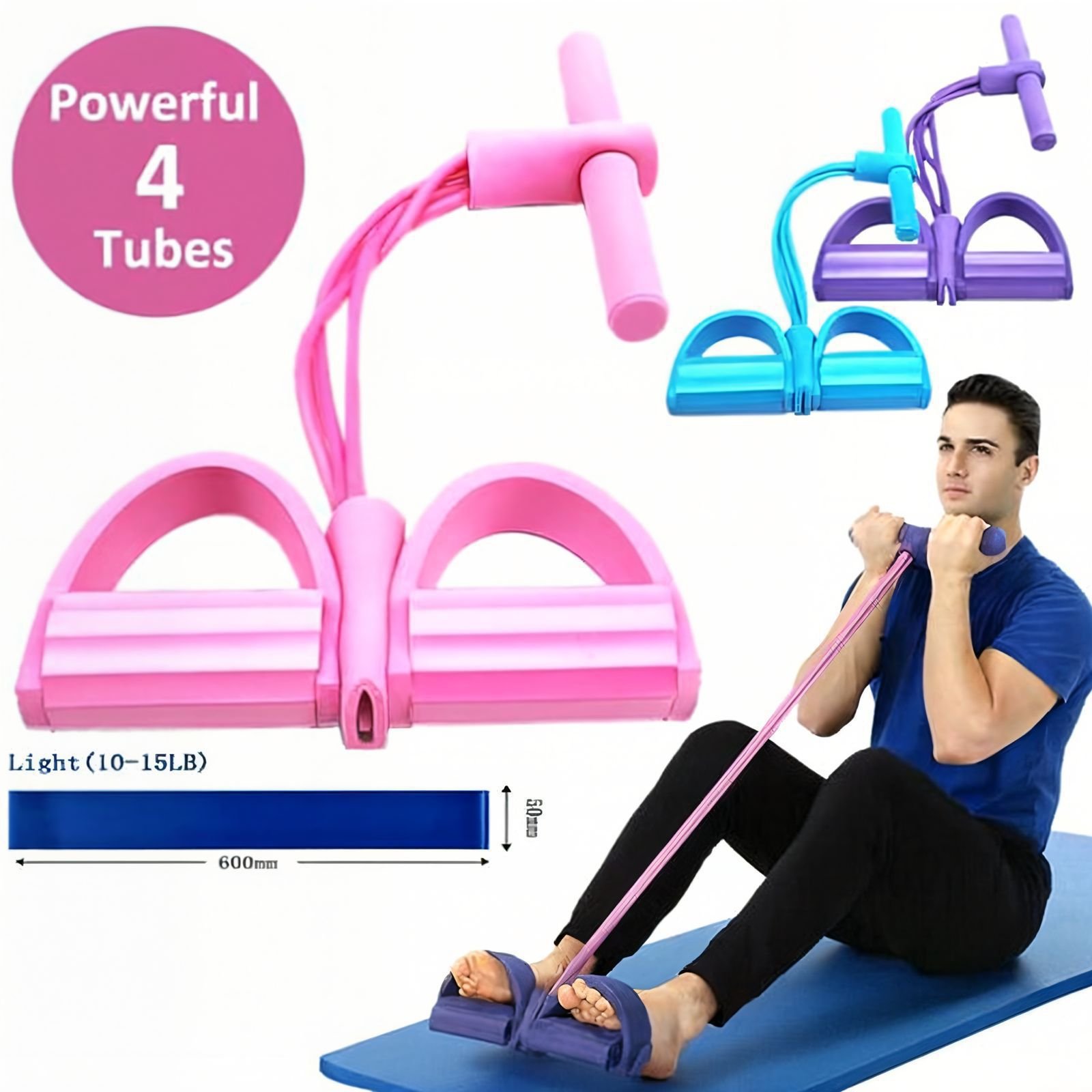 Powerful 4-Tube Pedal Resistance Band Set