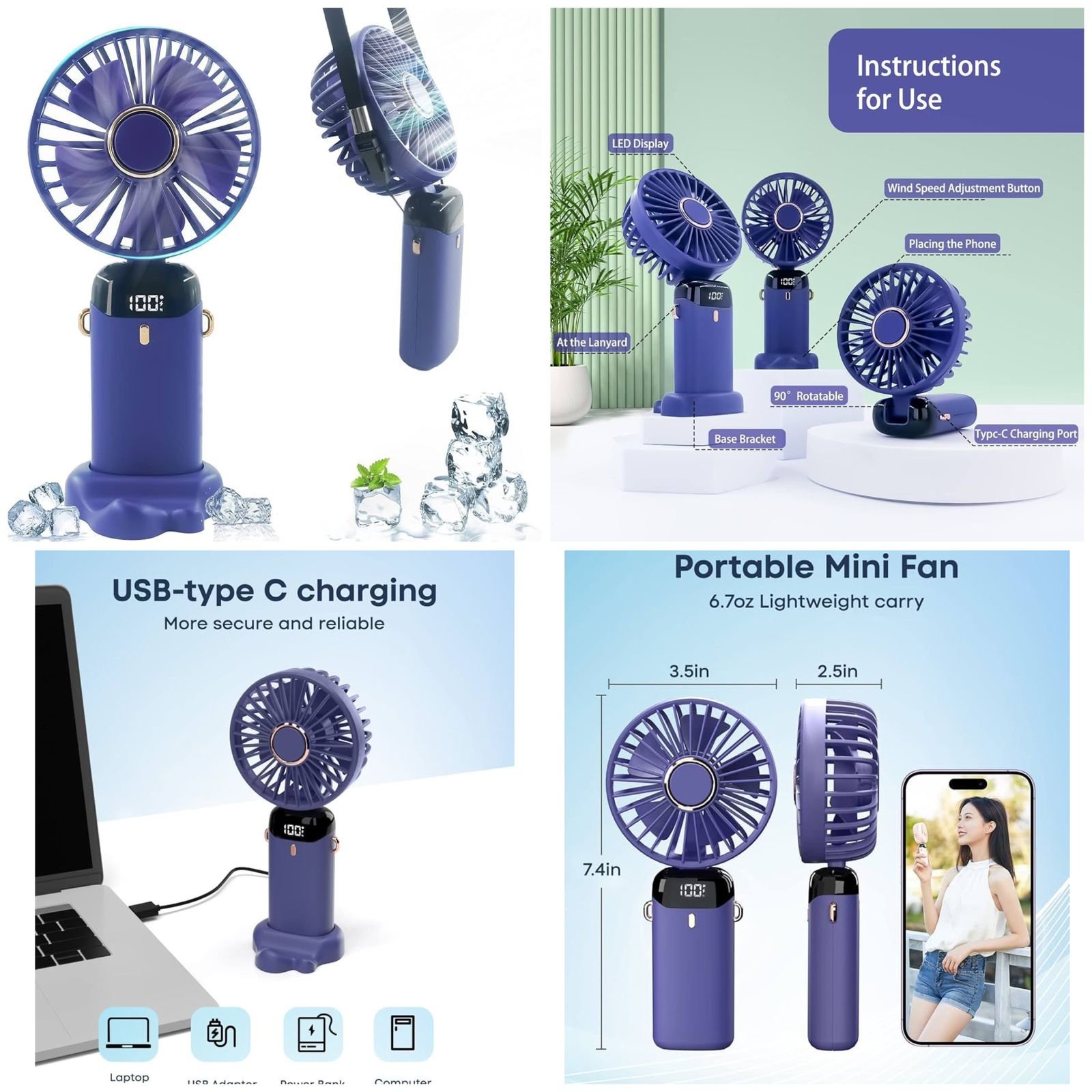 Digital 5-Speed Rechargeable Fan