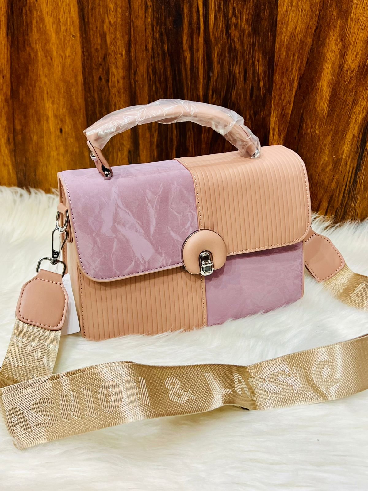 Signature Dual-Pattern Structured Handbag