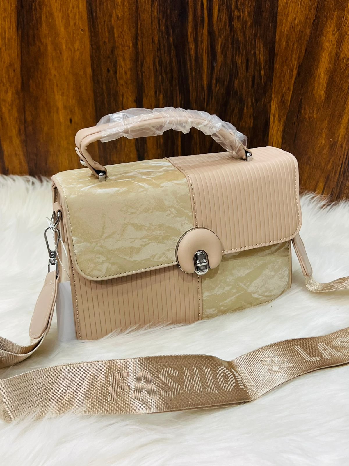 Signature Dual-Pattern Structured Handbag