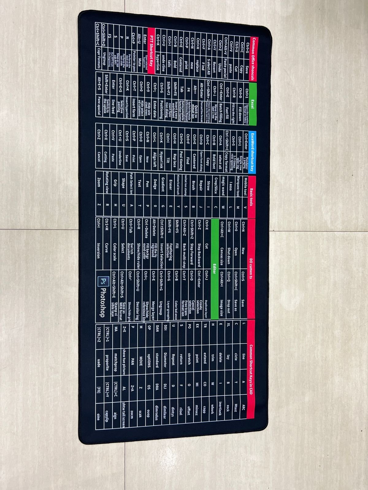 Large Anti-Slip Shortcut Keyboard Mat