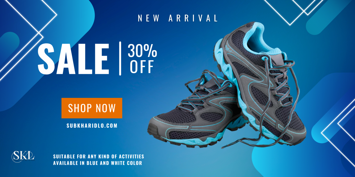 Turquoise Blue Shoes Realistic Product Promotion Banner